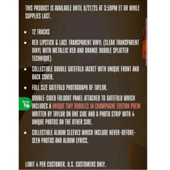 Life of a Showgirl Tiny Bubbles Champagne Red Lipstick & Lace Transparent Vinyl - Picture 4 of 5